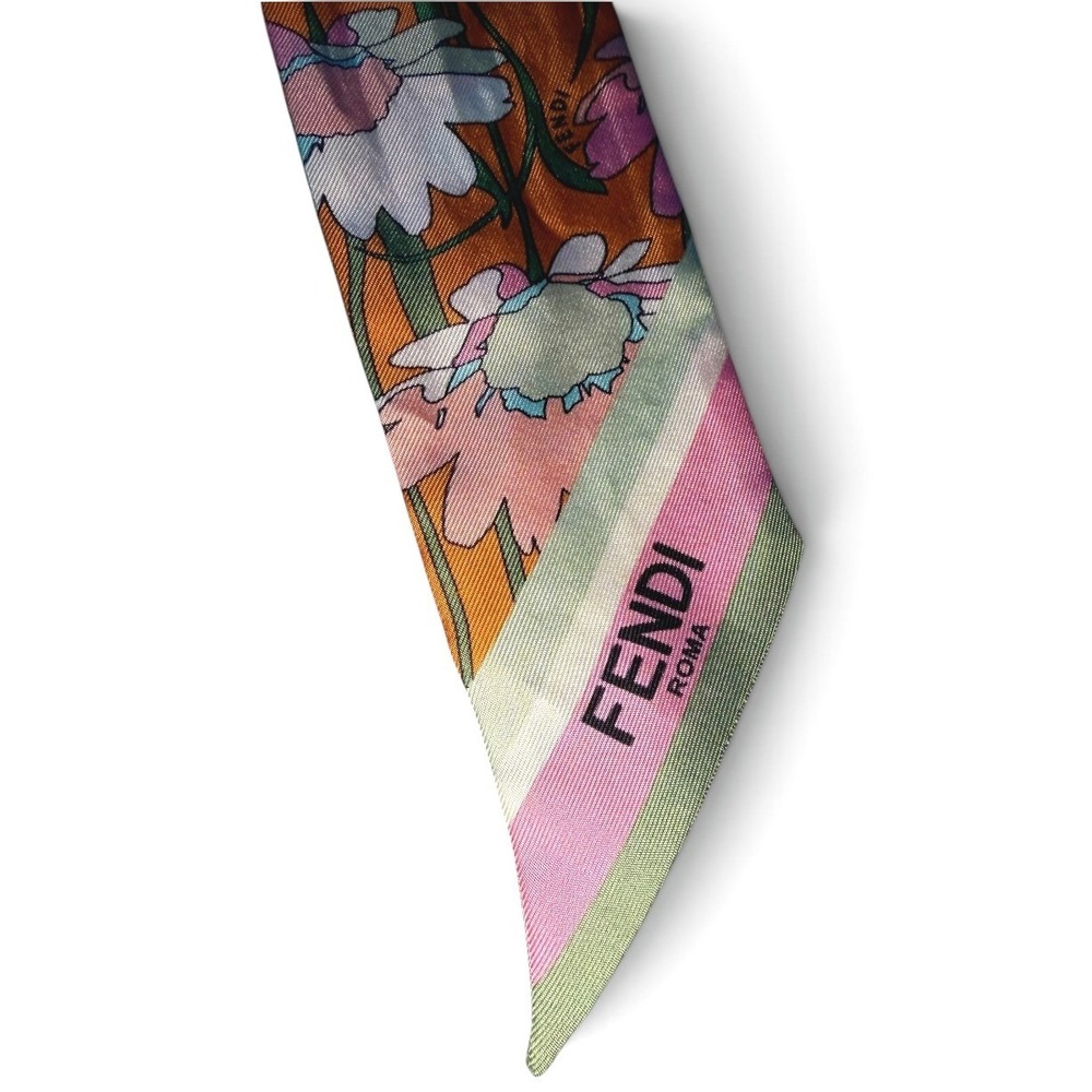Fendi Wrappy FXT011 Floral Insect Silk Bandeau Scarf Orange w/ Box - Picture 4 of 6